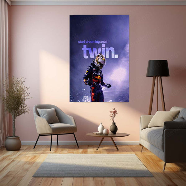 Start Dreaming Again to Win – Red Bull F1 Racer Victory Metal Frame | Motivational Formula 1 Wall Art - TURTLEWINGS 