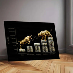 Stock Market Metal Poster | Bull vs Bear Market – Wealth Mindset | Stock Market Motivation Metal Frame - TURTLEWINGS 