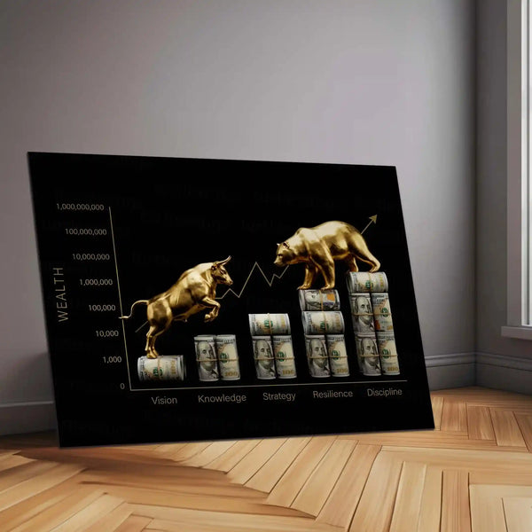 Stock Market Metal Poster | Bull vs Bear Market – Wealth Mindset | Stock Market Motivation Metal Frame - TURTLEWINGS 