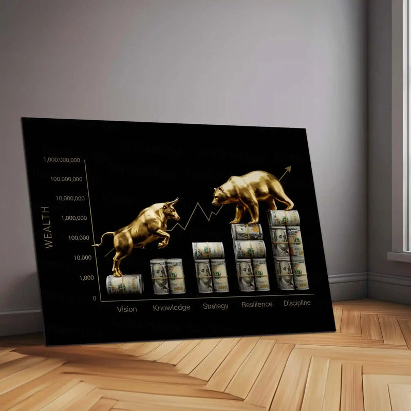 Stock Market Metal Poster | Bull vs Bear Market – Wealth Mindset | Stock Market Motivation Metal Frame - TURTLEWINGS 