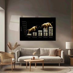 Stock Market Metal Poster | Bull vs Bear Market – Wealth Mindset | Stock Market Motivation Metal Frame - TURTLEWINGS 