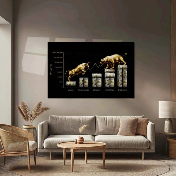 Stock Market Metal Poster | Bull vs Bear Market – Wealth Mindset | Stock Market Motivation Metal Frame - TURTLEWINGS 