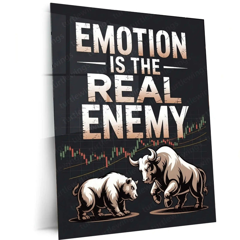 Stock Market Metal Poster | Stock Market – Emotion Is The Real Enemy | Trading Motivation Metal Frame - TURTLEWINGS 