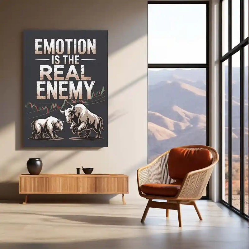Stock Market Metal Poster | Stock Market – Emotion Is The Real Enemy | Trading Motivation Metal Frame - TURTLEWINGS 