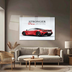Stronger Than Yesterday – Red McLaren 750S Metal Poster | Discipline Over Comfort Car Quote Wall Art