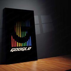 Stylized Google Logo with Bars – Tech Minimalism Metal Poster | Digital Culture x Color Bar Wall Art