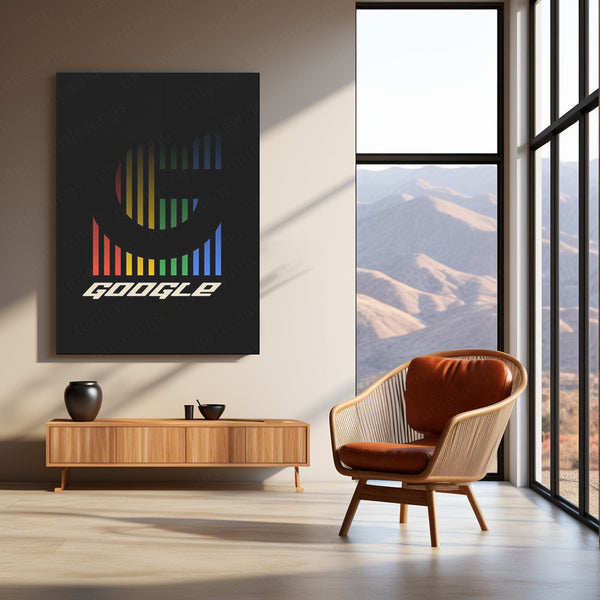 Stylized Google Logo with Bars – Tech Minimalism Metal Poster | Digital Culture x Color Bar Wall Art
