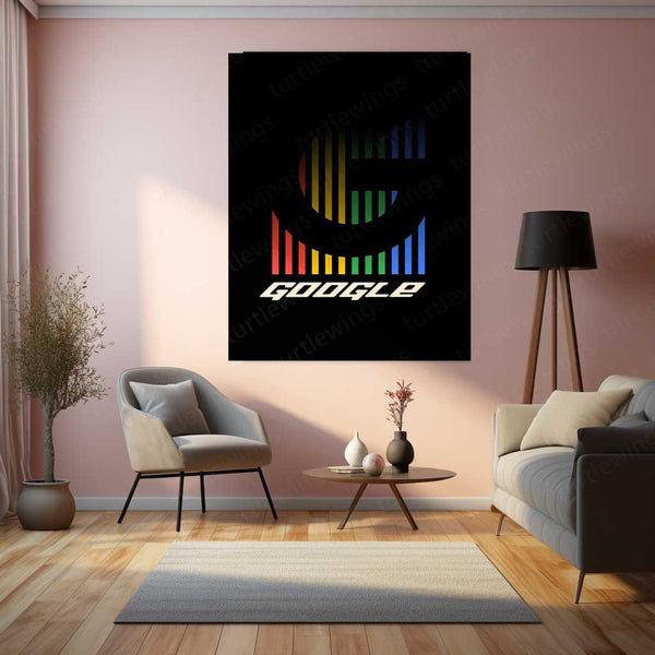 Stylized Google Logo with Bars – Tech Minimalism Metal Poster | Digital Culture x Color Bar Wall Art