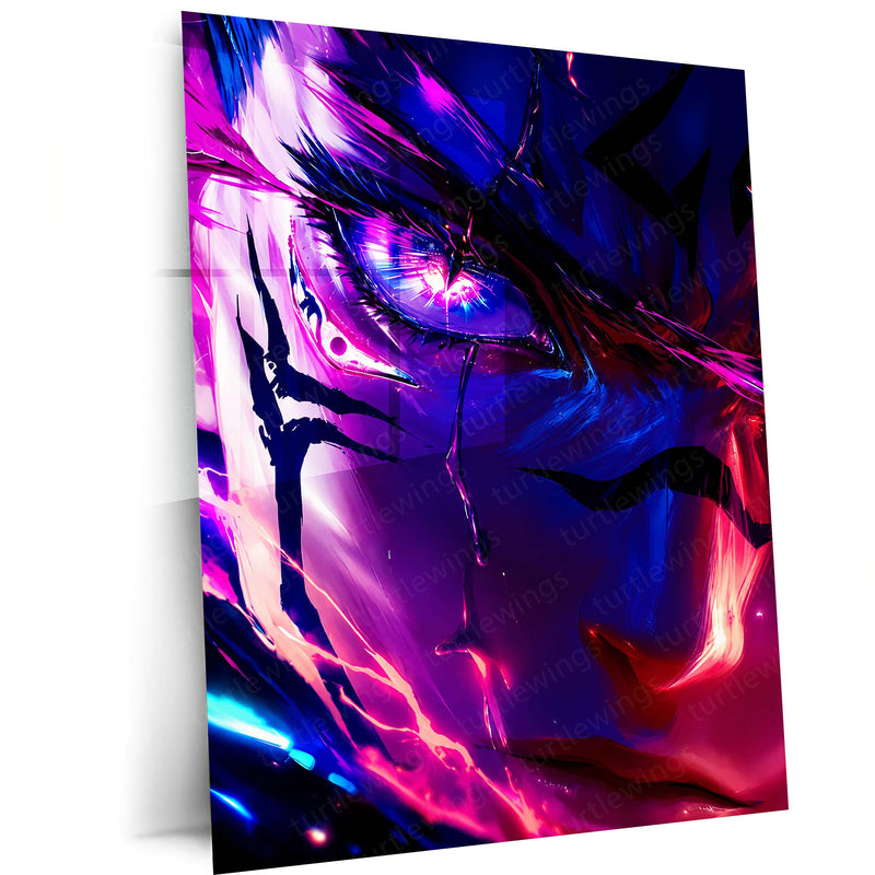 Anime Metal Poster | Solo Leveling Metal Poster | Sung Jin-Woo Neon Shadow Monarch Wall Art | Epic Anime Warrior Metal Frame