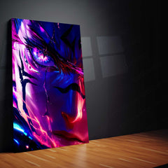 Anime Metal Poster | Solo Leveling Metal Poster | Sung Jin-Woo Neon Shadow Monarch Wall Art | Epic Anime Warrior Metal Frame