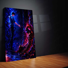 Anime Metal Poster | Solo Leveling Metal Poster | Sung Jin-Woo & Igris Shadow Monarch Wall Art | Epic Dungeon Anime Metal Frame