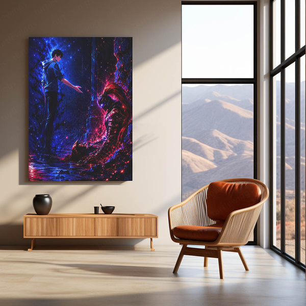 Anime Metal Poster | Solo Leveling Metal Poster | Sung Jin-Woo & Igris Shadow Monarch Wall Art | Epic Dungeon Anime Metal Frame