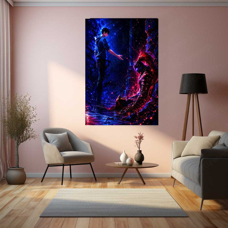 Anime Metal Poster | Solo Leveling Metal Poster | Sung Jin-Woo & Igris Shadow Monarch Wall Art | Epic Dungeon Anime Metal Frame