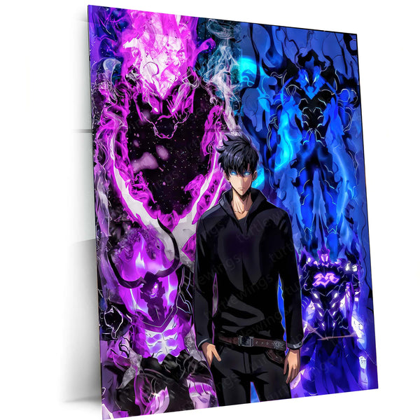 Anime Metal Poster | Sung Jin-Woo with Shadow Monarchs – Solo Leveling Metal Poster | Dark Fantasy Wall Frame