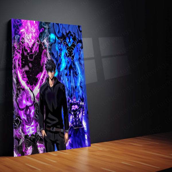 Anime Metal Poster | Sung Jin-Woo with Shadow Monarchs – Solo Leveling Metal Poster | Dark Fantasy Wall Frame