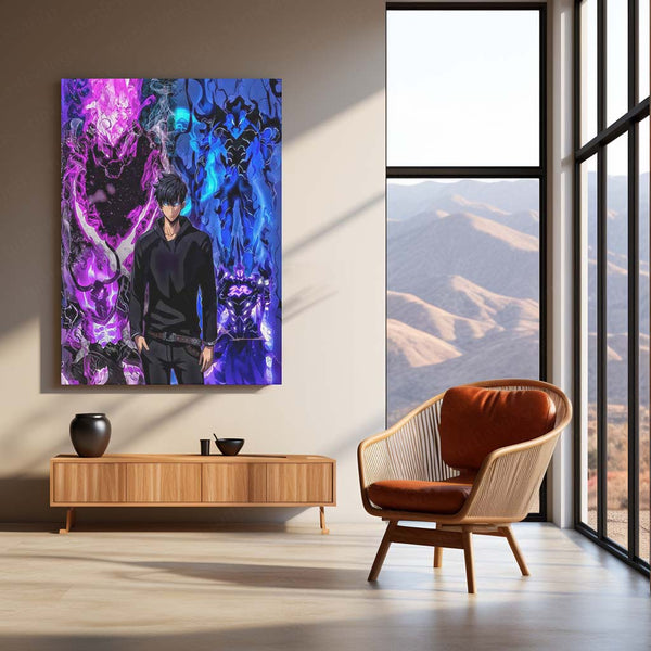 Anime Metal Poster | Sung Jin-Woo with Shadow Monarchs – Solo Leveling Metal Poster | Dark Fantasy Wall Frame