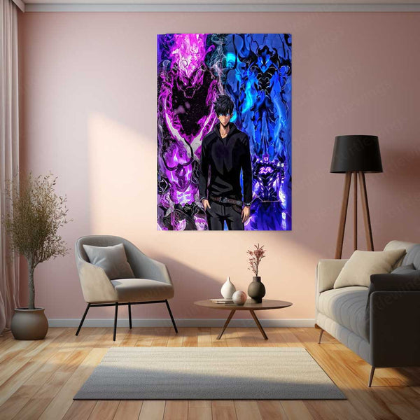 Anime Metal Poster | Sung Jin-Woo with Shadow Monarchs – Solo Leveling Metal Poster | Dark Fantasy Wall Frame