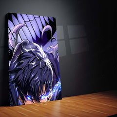Anime Metal Poster Set of 9 | Sung Jin-Woo | Solo Leveling Shadow Monarch Wall Art | Purple Anime 9 Panel Metal Print