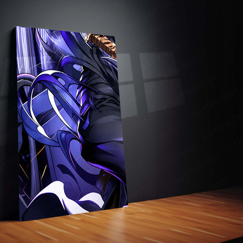 Anime Metal Poster Set of 9 | Sung Jin-Woo | Solo Leveling Shadow Monarch Wall Art | Purple Anime 9 Panel Metal Print