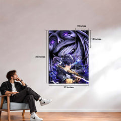 Anime Metal Poster Set of 9 | Sung Jin-Woo | Solo Leveling Shadow Monarch Wall Art | Purple Anime 9 Panel Metal Print