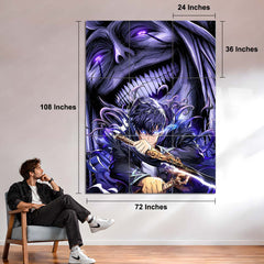 Anime Metal Poster Set of 9 | Sung Jin-Woo | Solo Leveling Shadow Monarch Wall Art | Purple Anime 9 Panel Metal Print