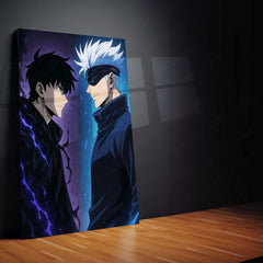 Sung Jin-Woo × Satoru Gojo Metal Poster | Shadow Monarch & Sorcerer Supreme Anime Wall Frame