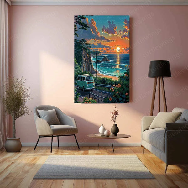 Sunset by the Beach Metal Poster – Serene Ocean View Wall Art | Relaxing Nature Decor - TURTLEWINGS 