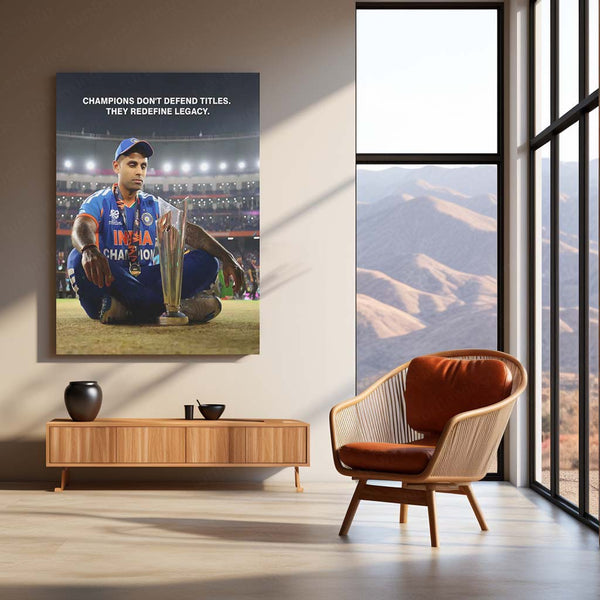 Cricket Metal Frame | Suryakumar Yadav Champions Legacy Metal Poster | ICC Men's T20 World Cup 2026 Cricket Wall Art