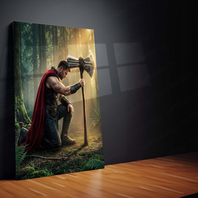 Superhero Metal Poster Set of 3 | Thor | Forest Warrior with Stormbreaker Triptych Wall Art – product image 4