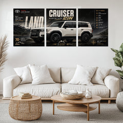 Car Metal Poster Set of 3 | Toyota Land Cruiser Adventure Icon Triptych Wall Art