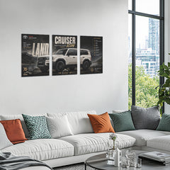 Car Metal Poster Set of 3 | Toyota Land Cruiser Adventure Icon Triptych Wall Art