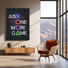 Just One More Game – PlayStation Neon LED Metal Frame | Gamer Room Wall Art