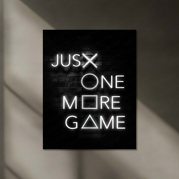 Just One More Game – PlayStation Neon LED Metal Frame | Gamer Room Wall Art