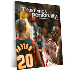 Take Things Personally – Michael Jordan vs Gary Payton Metal Frame | Basketball Rivalry Wall Art | Motivational Sports Poster for Athletes & Fans - TURTLEWINGS 