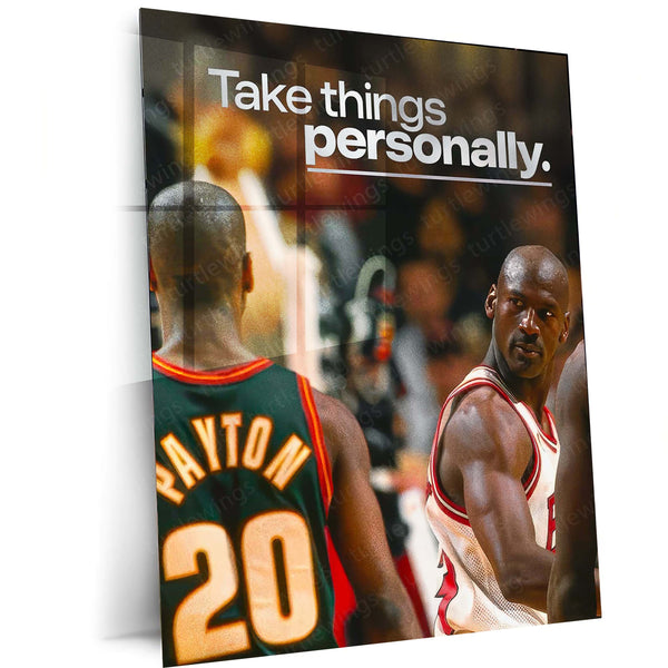 Take Things Personally – Michael Jordan vs Gary Payton Metal Frame | Basketball Rivalry Wall Art | Motivational Sports Poster for Athletes & Fans - TURTLEWINGS 