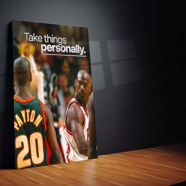 Take Things Personally – Michael Jordan vs Gary Payton Metal Frame | Basketball Rivalry Wall Art | Motivational Sports Poster for Athletes & Fans - TURTLEWINGS 