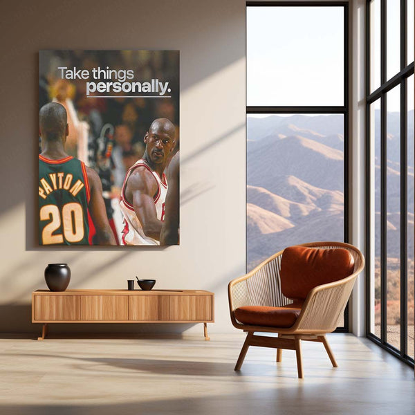 Take Things Personally – Michael Jordan vs Gary Payton Metal Frame | Basketball Rivalry Wall Art | Motivational Sports Poster for Athletes & Fans - TURTLEWINGS 