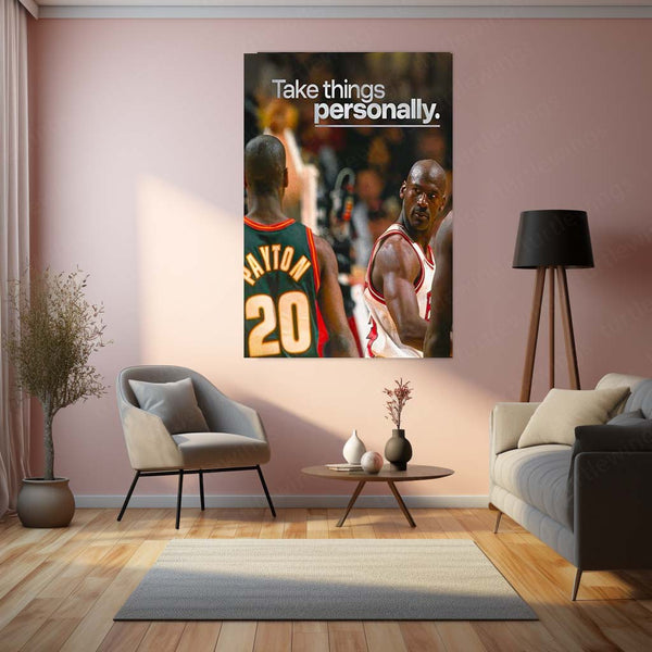 Take Things Personally – Michael Jordan vs Gary Payton Metal Frame | Basketball Rivalry Wall Art | Motivational Sports Poster for Athletes & Fans - TURTLEWINGS 
