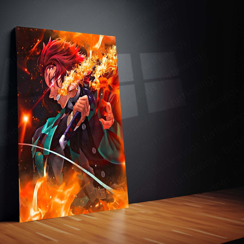 Anime Metal Poster | Tanjiro Kamado – Fire Breathing Rage Metal Poster | Demon Slayer Anime Wall Frame
