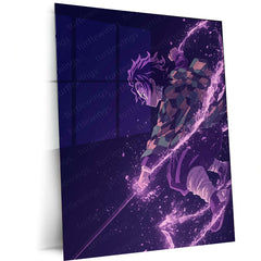 Tanjiro Kamado with Purple Blade – Demon Slayer Metal Frame | Anime Action Poster | Bold Wall Art for Otaku Rooms