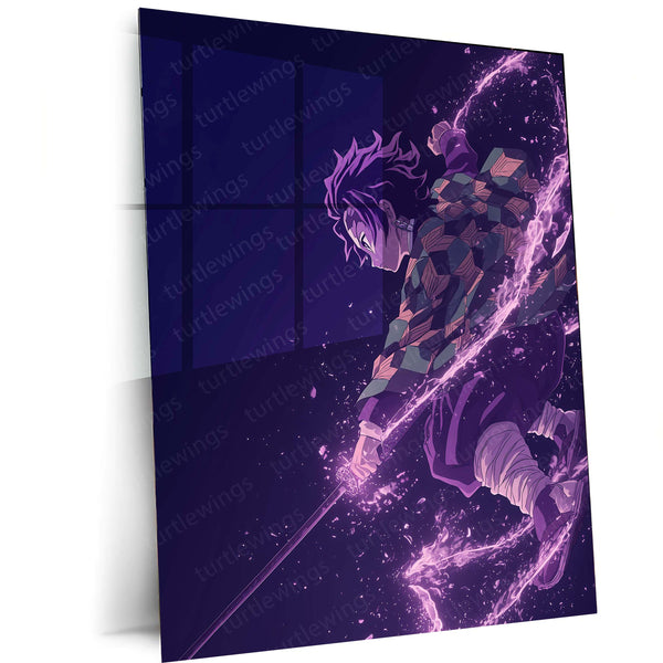 Tanjiro Kamado with Purple Blade – Demon Slayer Metal Frame | Anime Action Poster | Bold Wall Art for Otaku Rooms