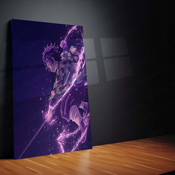 Tanjiro Kamado with Purple Blade – Demon Slayer Metal Frame | Anime Action Poster | Bold Wall Art for Otaku Rooms