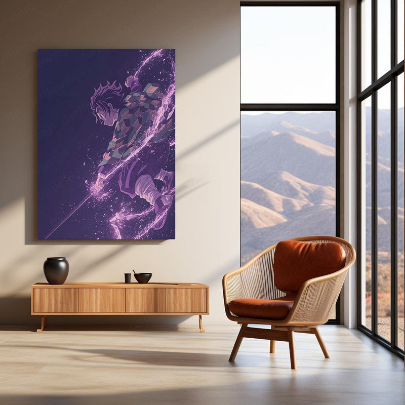 Tanjiro Kamado with Purple Blade – Demon Slayer Metal Frame | Anime Action Poster | Bold Wall Art for Otaku Rooms
