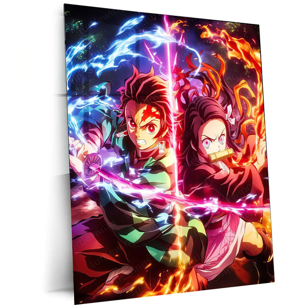 Anime Metal Poster | Tanjiro & Nezuko Kamado – Demon Slayer Metal Poster | Sibling Bond Anime Wall Frame