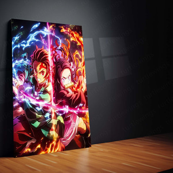 Anime Metal Poster | Tanjiro & Nezuko Kamado – Demon Slayer Metal Poster | Sibling Bond Anime Wall Frame