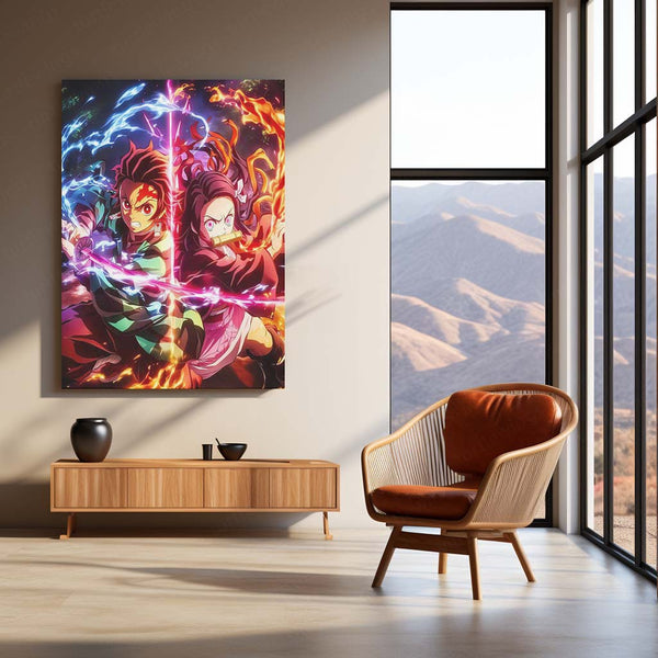 Anime Metal Poster | Tanjiro & Nezuko Kamado – Demon Slayer Metal Poster | Sibling Bond Anime Wall Frame