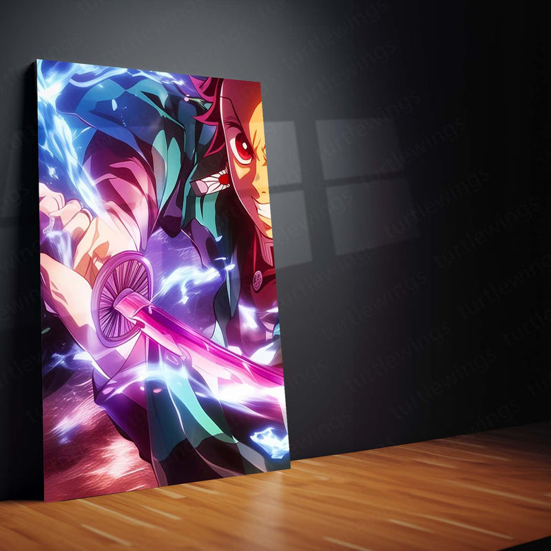 Anime Metal Poster Set of 9 | Tanjiro & Nezuko | Demon Slayer Sibling Duo Wall Art | Kimetsu no Yaiba Anime 9 Panel Metal Print