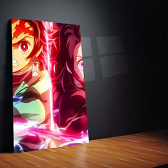 Anime Metal Poster Set of 9 | Tanjiro & Nezuko | Demon Slayer Sibling Duo Wall Art | Kimetsu no Yaiba Anime 9 Panel Metal Print