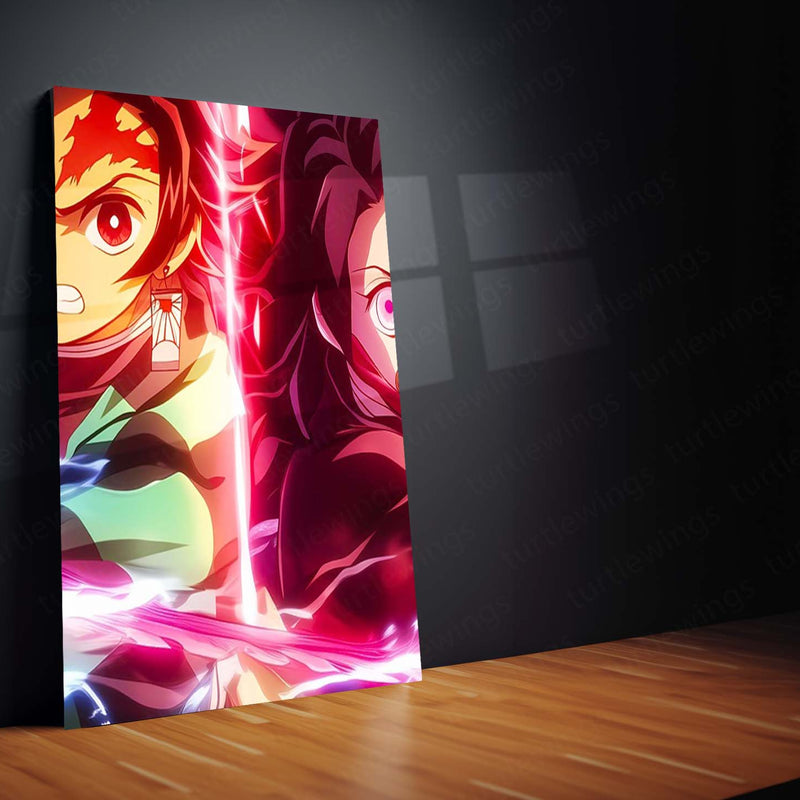 Anime Metal Poster Set of 9 | Tanjiro & Nezuko | Demon Slayer Sibling Duo Wall Art | Kimetsu no Yaiba Anime 9 Panel Metal Print