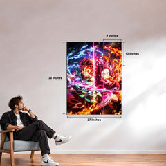 Anime Metal Poster Set of 9 | Tanjiro & Nezuko | Demon Slayer Sibling Duo Wall Art | Kimetsu no Yaiba Anime 9 Panel Metal Print